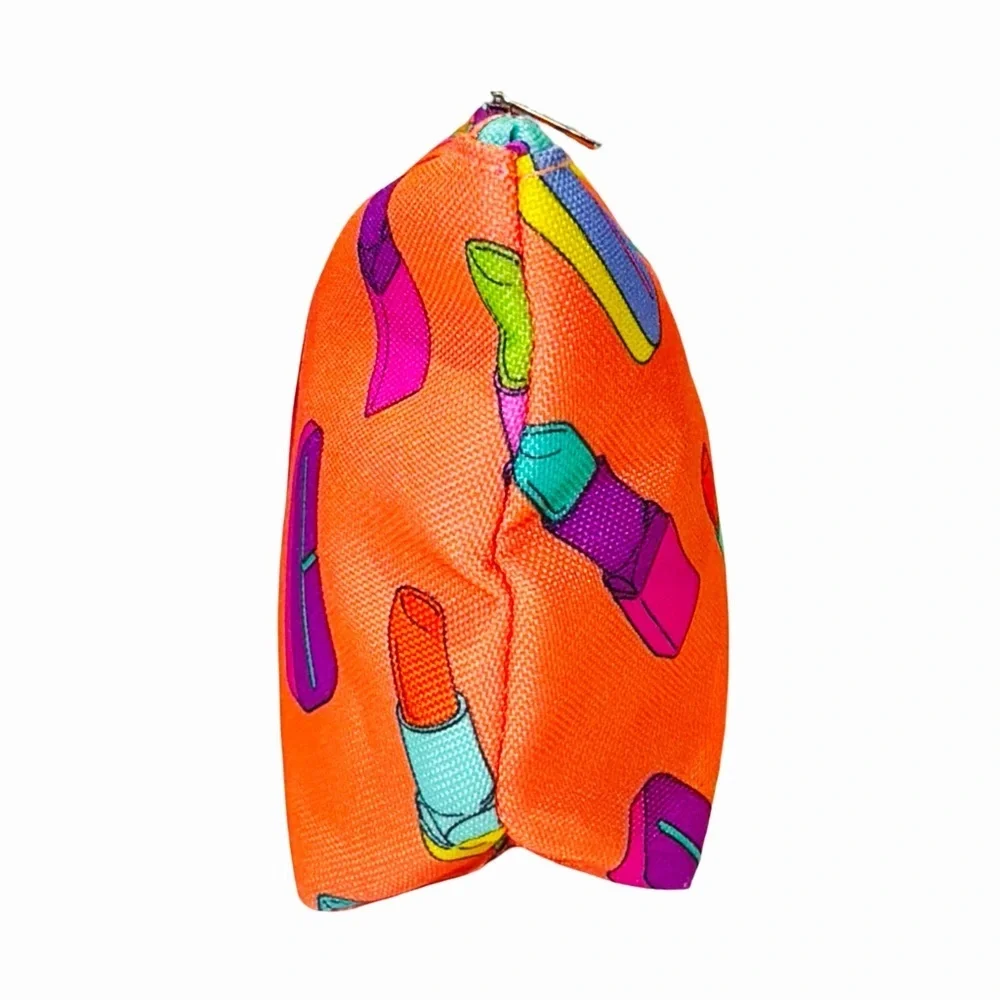 Clinique Lipstick Print Cosmetic Bag | Bright Orange Makeup Pouch Travel | NWOT